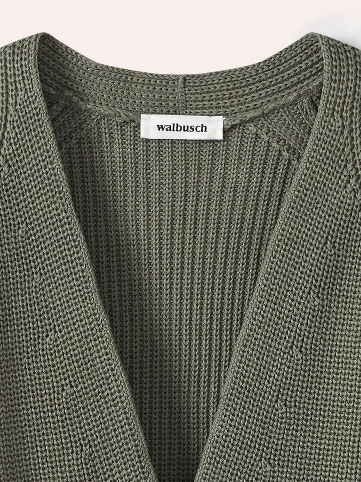 Walbusch Strickjacke Damen Strickjacke in Patentstrick V-Ausschnitt Langarm Baumwolle Cardigan mit großem Knopf, pflegeleicht & atmungsaktiv, Länge 62 cm – Bild 4 von 4