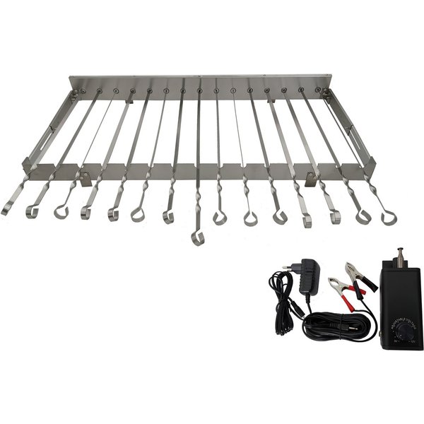 walexo Grillspieß Spießdreher 3-12V (regelbar), incl. 15 Edelstahlspieße (1-St)