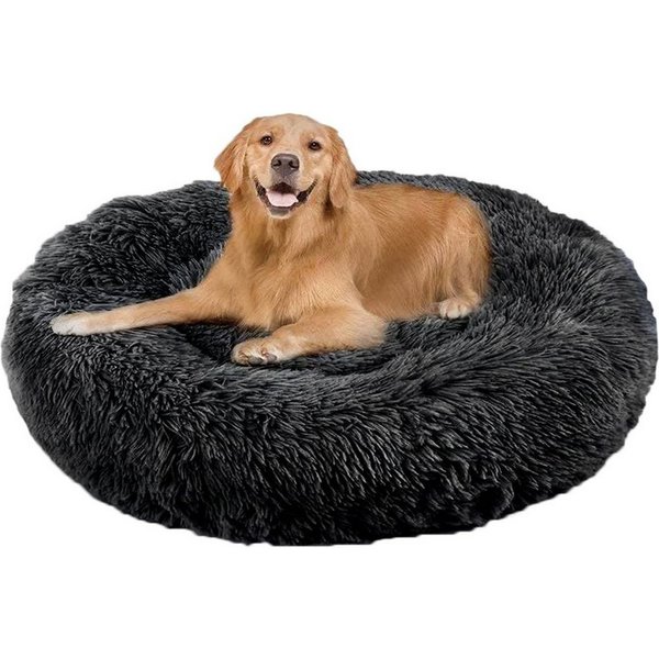 Wallace & Jones Hundekorb Plüschbett Sarnia, dunkelgrau, 80 x 80 x 24 cm, Hundebett, Liegekissen Donut Form, anti-rutsch
