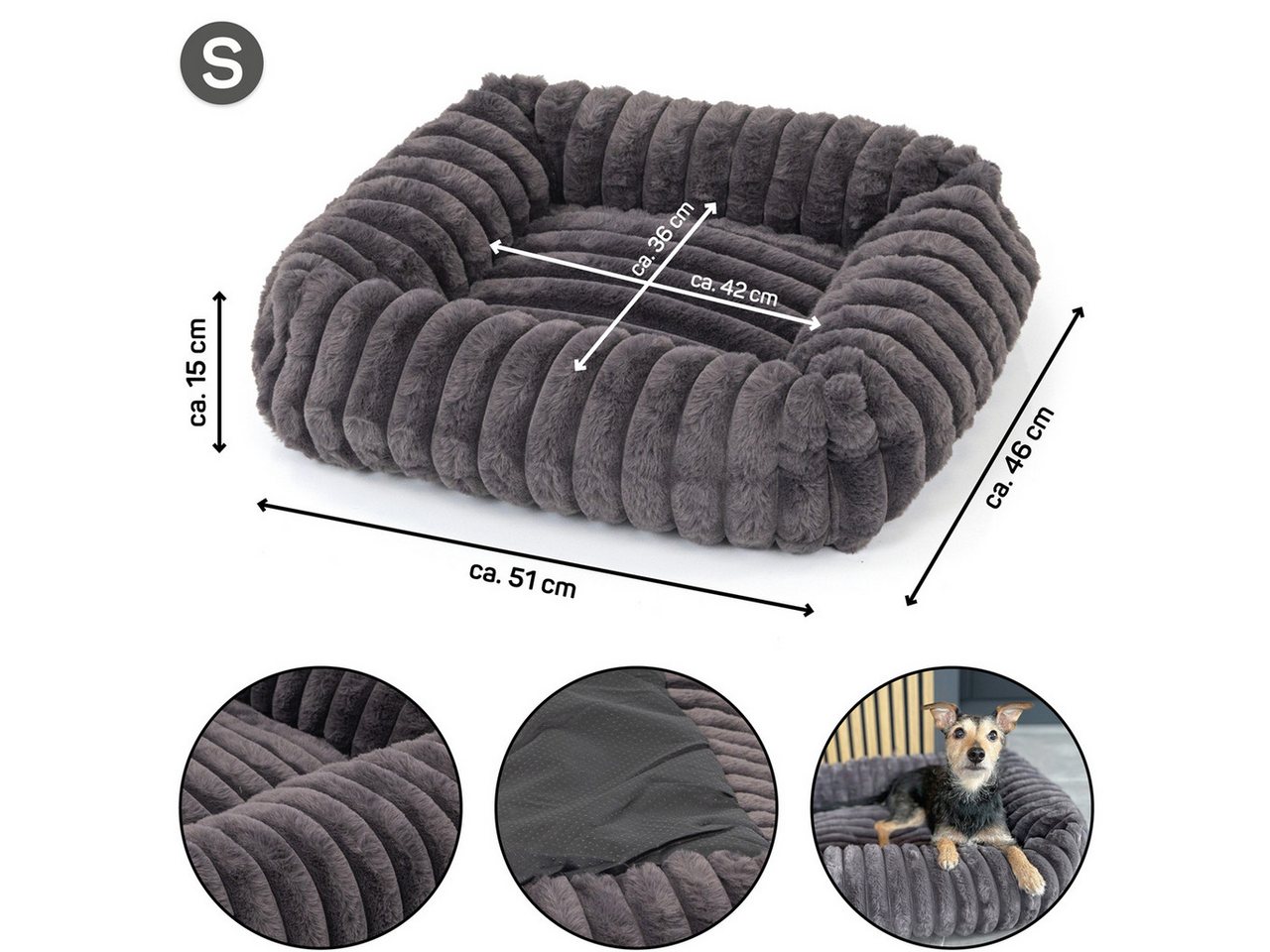 Wallace & Jones Tierbett Katzenbett Mary, edle Cordstoff-Optik, gepolsterte Seitenwände, anthrazit, ca. 71 x 58 x 18 cm – Bild 2 von 5
