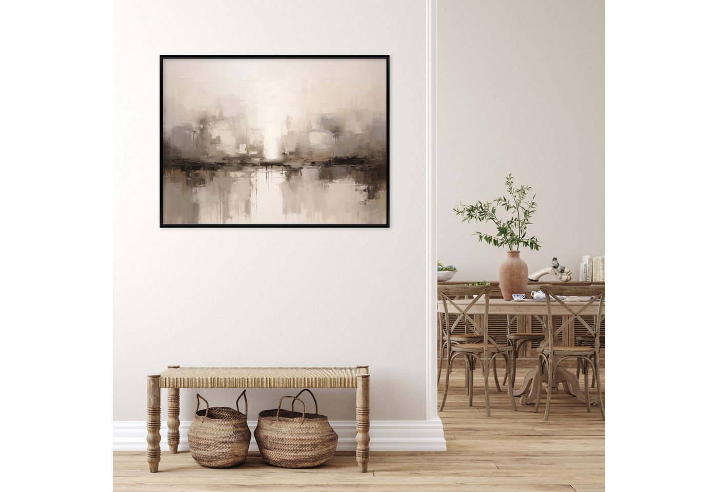 Wallarena Leinwandbild Abstrakt Beige Bilder mit Rahmen Wohnzimmer Schlafzimmer Wandbild XXL, Abstrakt (1 St), 60x40x2cm – Bild 2 von 5