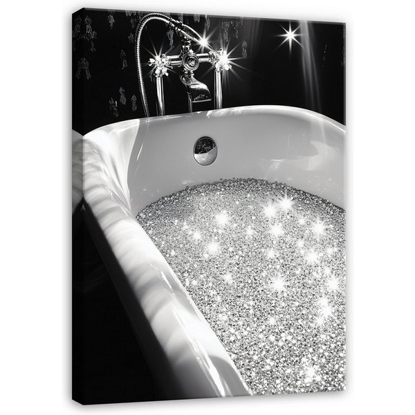 Wallarena Leinwandbild Badewanne Glamour - Grau - Modern - Hochformat - Schlafzimmer, Badewanne, 30x40x2cm