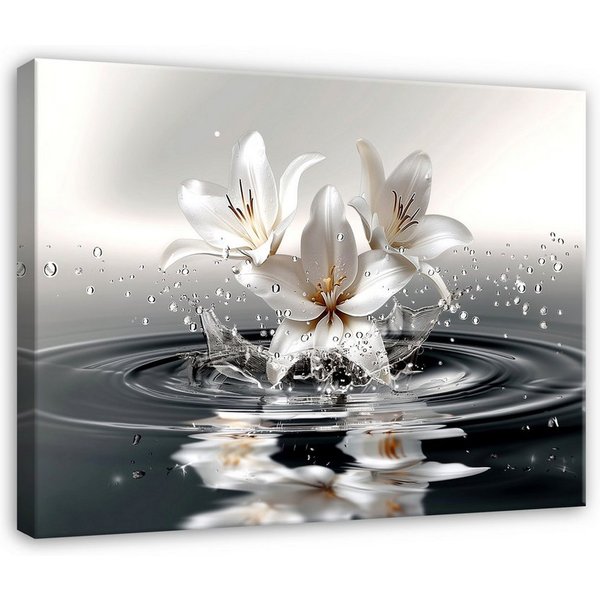 Wallarena Leinwandbild Blumen Abstrakt Lilien Grau Schlafzimmer, Wohnzimmer 40x30 cm, Blumen, 40 x 30 cm