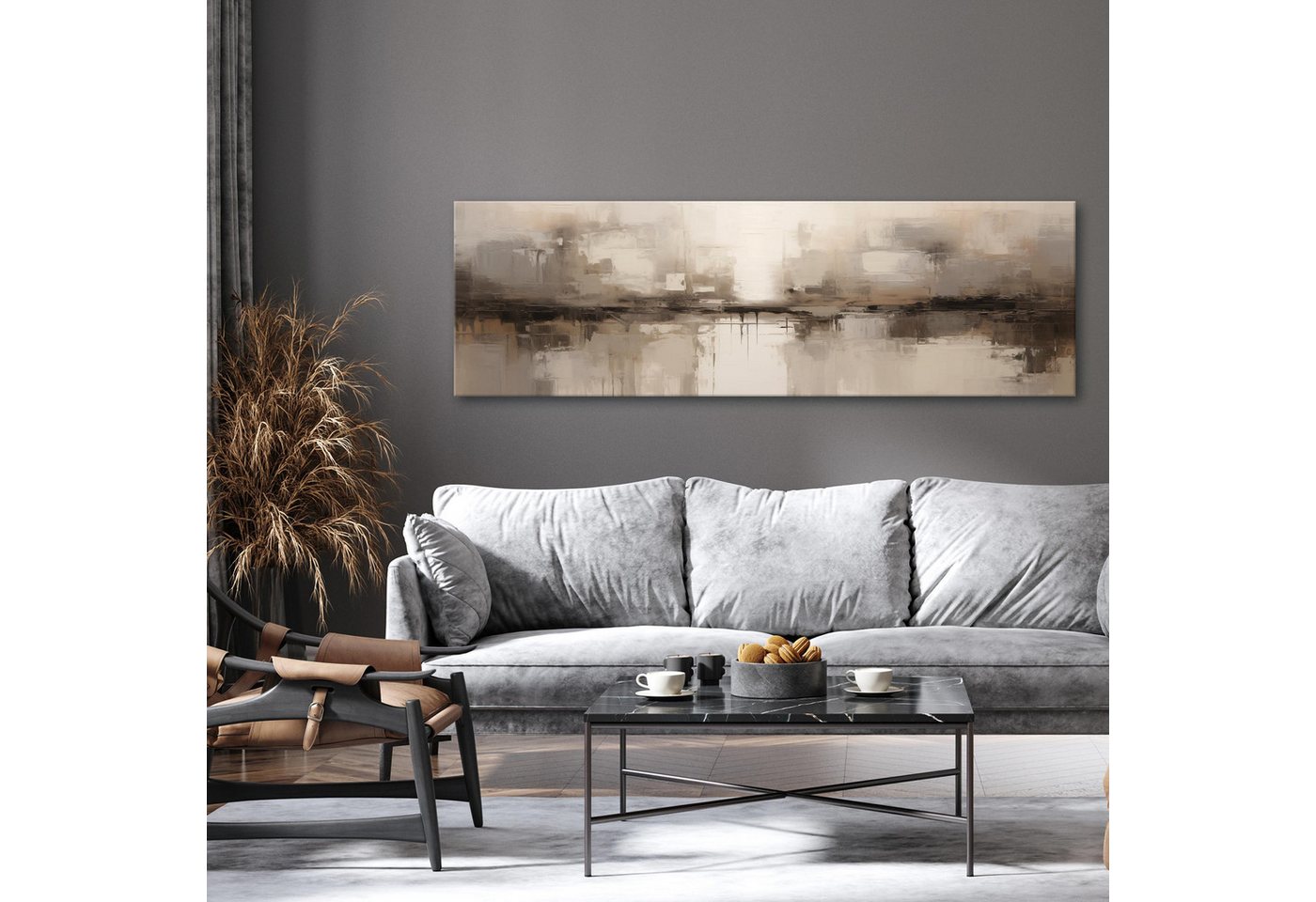 Wallarena Leinwandbild Boho Abstrakt Beige Modern Wohnzimmer 145×45 cm, Boho, 145x45x3cm – Bild 2 von 5