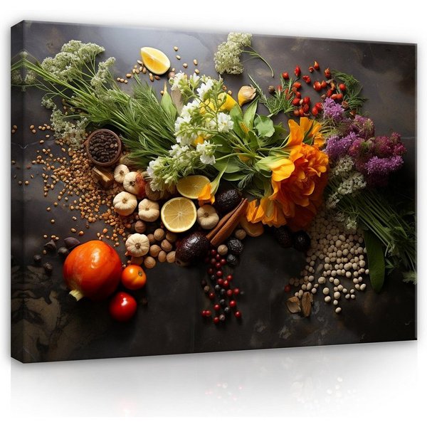 Wallarena Leinwandbild Kräuter Gemüse - Braun - Modern - Schlafzimmer, Gemüse, 60x40x2cm