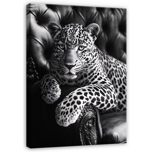 Wallarena Leinwandbild Leopard Tiere - Schwarz - Modern - Hochformat - Wohnzimmer, Lampe, 30x40x2cm
