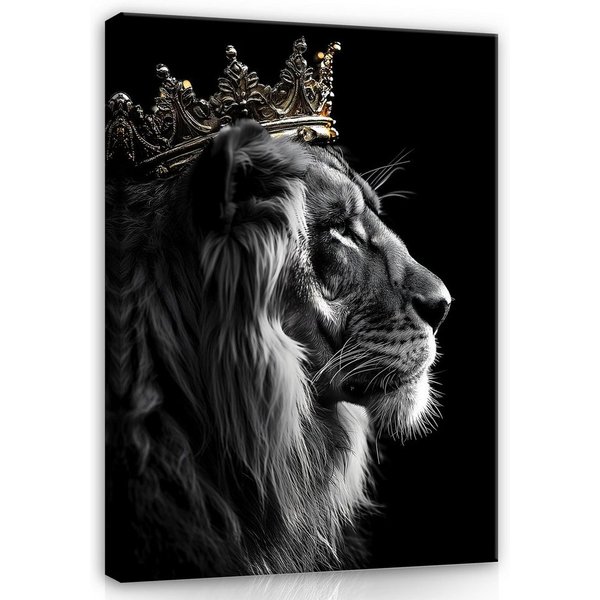 Wallarena Leinwandbild Löwe Tiere - Schwarz - Modern - Hochformat - Wohnzimmer, Löwe, 30x40x2cm