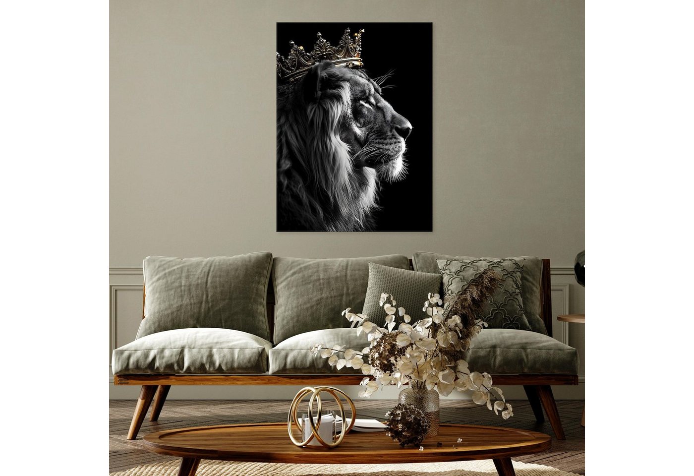 Wallarena Leinwandbild Löwe Tiere - Schwarz - Modern - Hochformat - Wohnzimmer, Löwe, 30x40x2cm – Bild 2 von 5