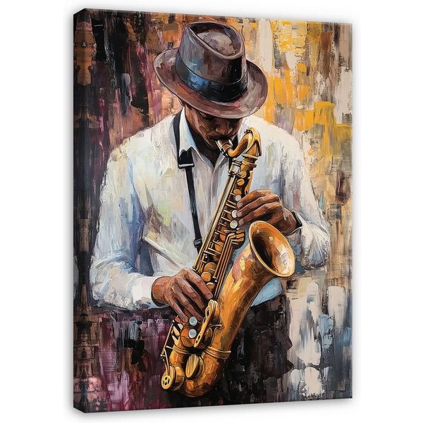 Wallarena Leinwandbild Mann Muzyk - Braun - Modern - Hochformat - Wohnzimmer, Musik, 30x40x2cm