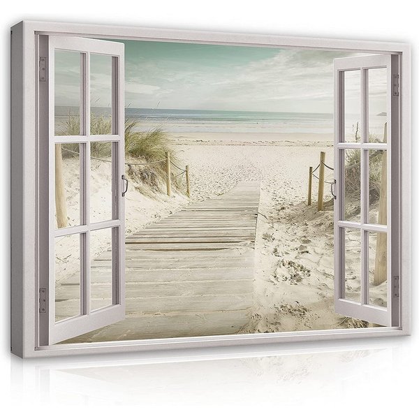 Wallarena Leinwandbild Meer Beige - Modern - Schlafzimmer, Meer, 80x60x2cm