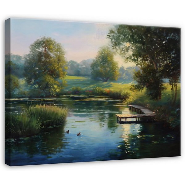 Wallarena Leinwandbild See Wald - Grün - Modern - Wohnzimmer, See, 40x30x2cm