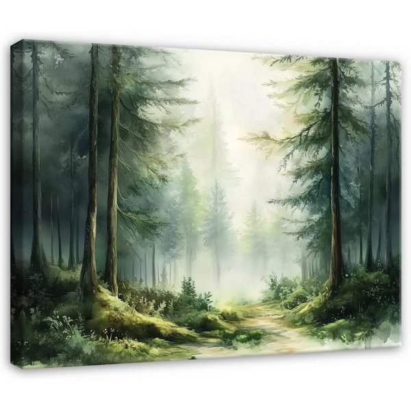 Wallarena Leinwandbild Wald Bäume - Grün - Modern - Wohnzimmer, Wald, 40x30x2cm