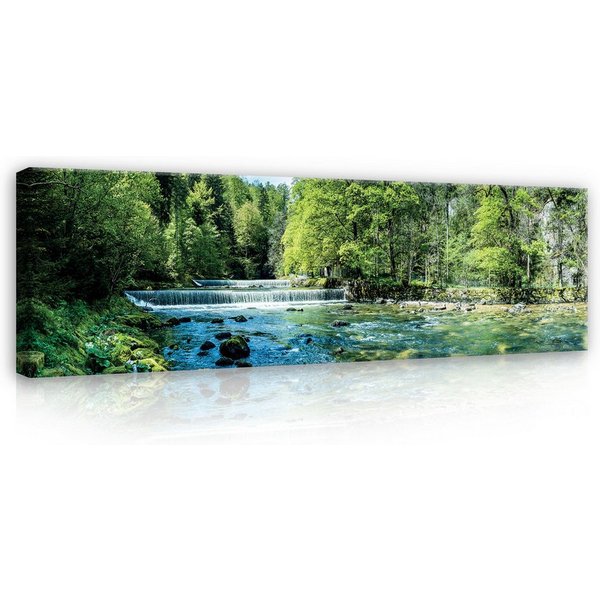 Wallarena Leinwandbild Wald Fluss Landschaft Grün Schlafzimmer, Wohnzimmer 100x70 cm, Wald, 100 x 70 cm