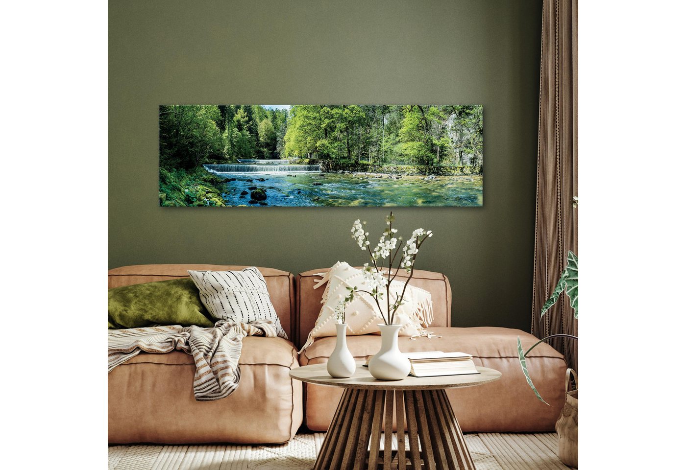 Wallarena Leinwandbild Wald Fluss Landschaft Grün Schlafzimmer, Wohnzimmer 100x70 cm, Wald, 100 x 70 cm – Bild 2 von 5