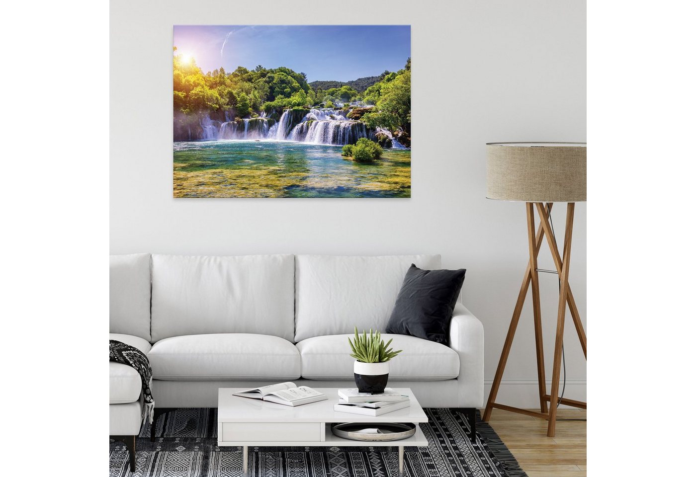 Wallarena Leinwandbild Wasserfall Wald - Grün - Modern - Schlafzimmer, Wasserfall, 60x40x2cm – Bild 2 von 2