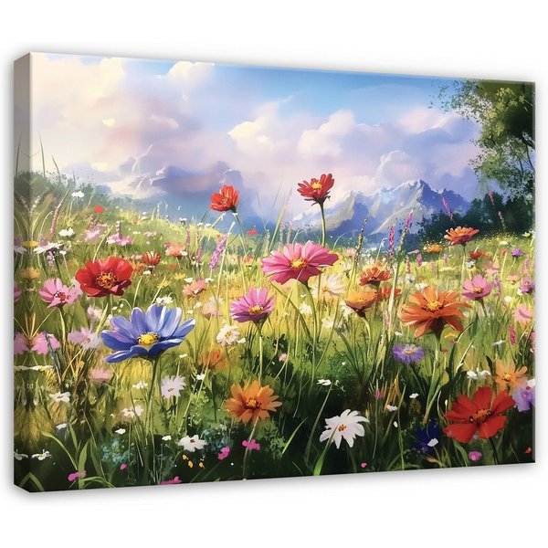 Wallarena Leinwandbild Wildblumen Wiese - Grün - Elegant - Wohnzimmer, Wildblumen, 40x30x2cm