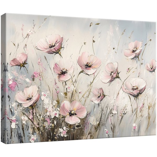 Wallarena Leinwandbild Wildblumen Wiese - Rosa - Modern - Wohnzimmer, Wildblumen, 40x30x2cm