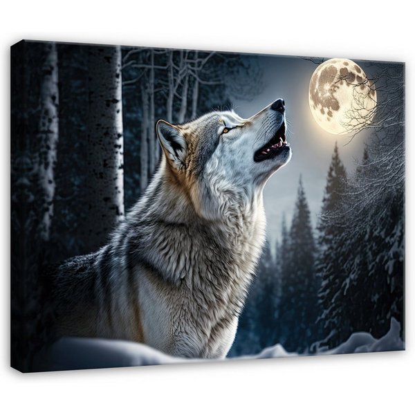 Wallarena Leinwandbild Wolf Wald - Schwarz - Modern - Wohnzimmer, Wolf, 40x30x2cm