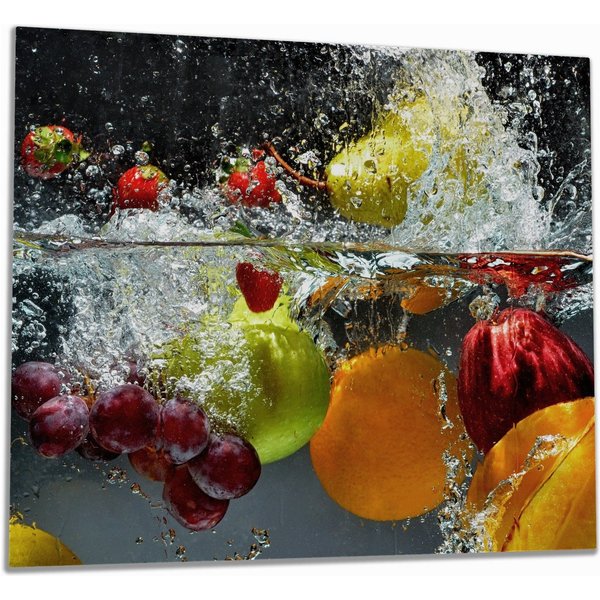 Wallario Herd-Abdeckplatte Früchte im und unter Wasser - Splashing Fruits, ESG-Sicherheitsglas, (Glasplatte, 1 tlg., inkl. 5mm Noppen), verschiedene Größen