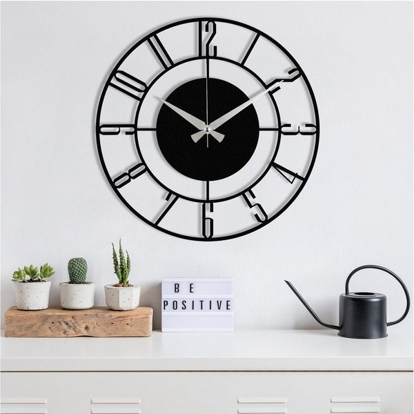 Wallity Wanduhr ENZ1411, Schwarz, Wanduhren, 48 x 48 cm, 100% Metall (1,2 mm Metallstärke, Batteriebetrieben (Quartz)
