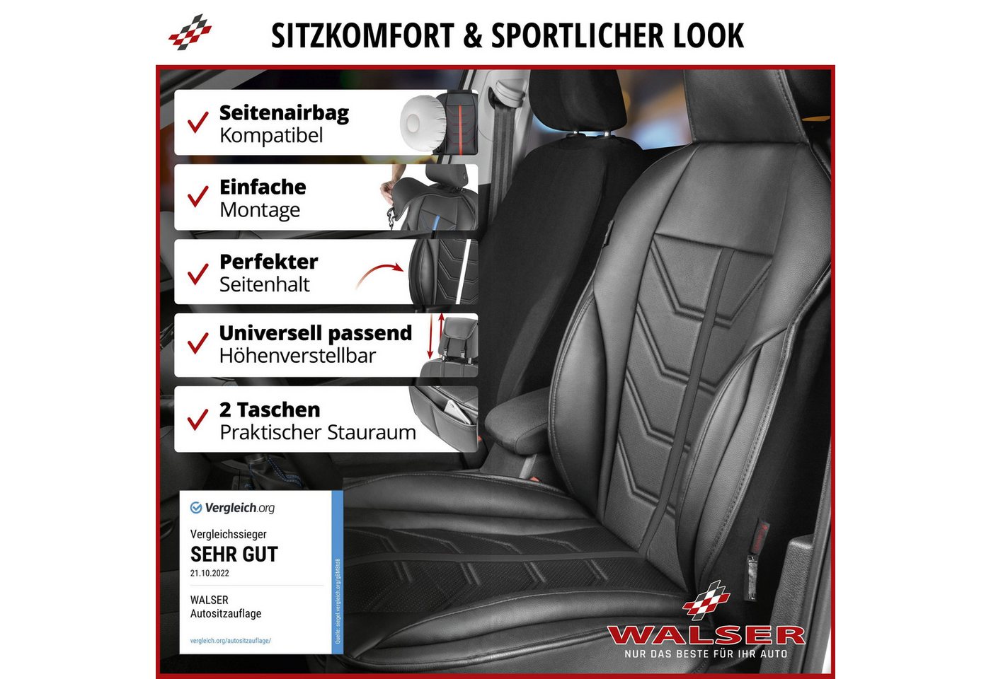 WALSER Autositzauflage Sitzaufleger Kimi, 1 Stück, 1-tlg. – Bild 2 von 5