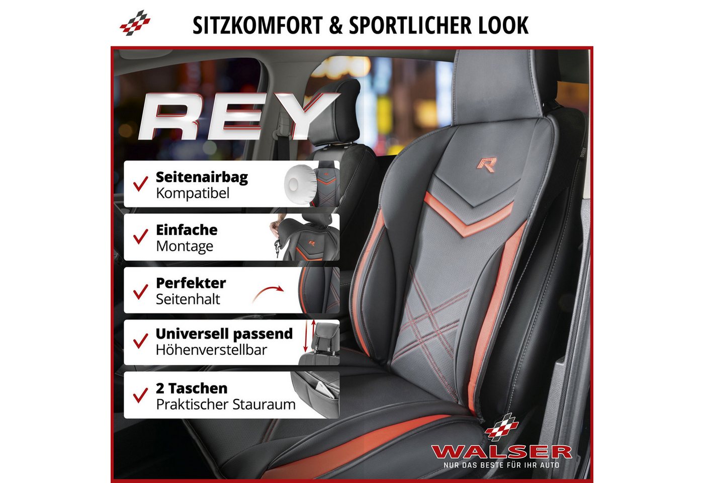 WALSER Autositzauflage Sitzaufleger Rey, 1 Stück, 1-tlg. – Bild 2 von 5