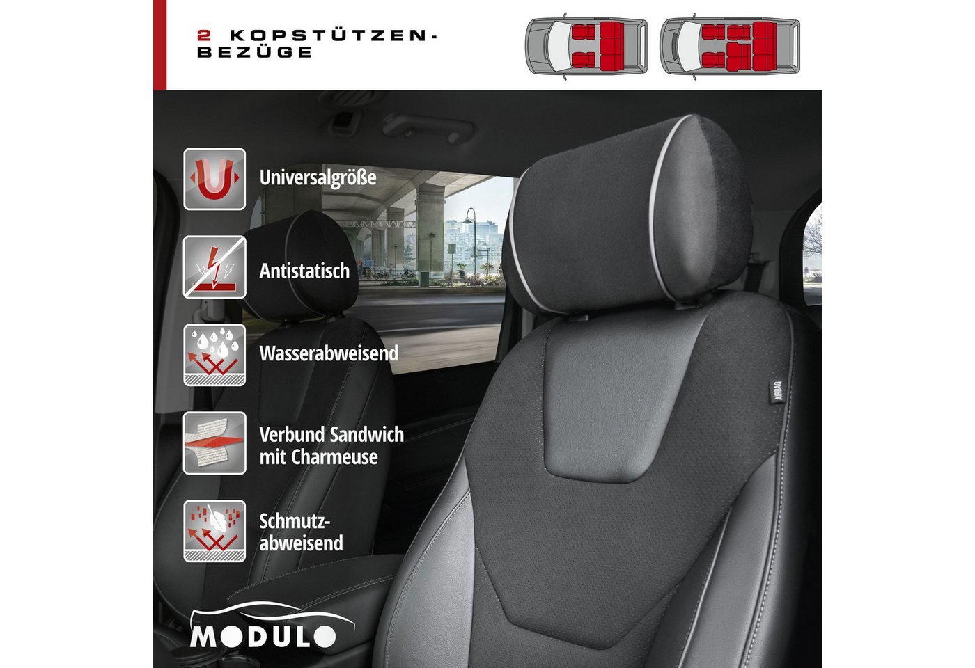 WALSER Autositzbezug Kopfstützenbezug Modulo, 2 Stück, 2-tlg. – Bild 2 von 5