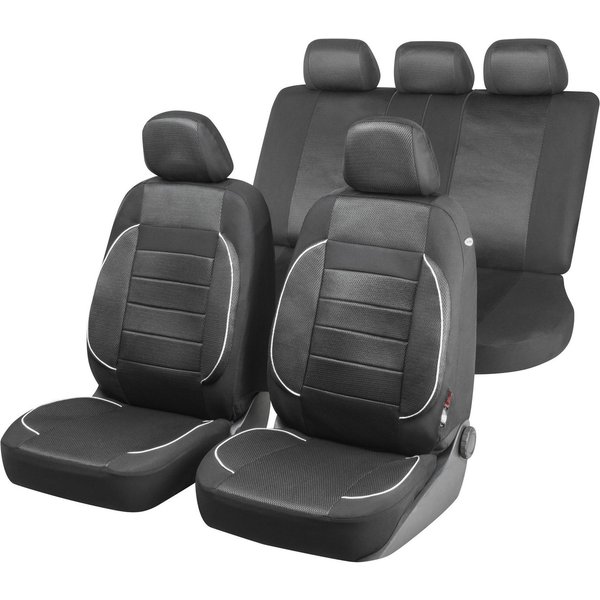WALSER Autositzbezug Premium Rover Autositzbezüge Komplettset mit, 2 Vordersitzbezüge 2tlg, 1 Rücksitzbezug 9tlg, 5 Kopfstützenbezüge, 18-tlg.