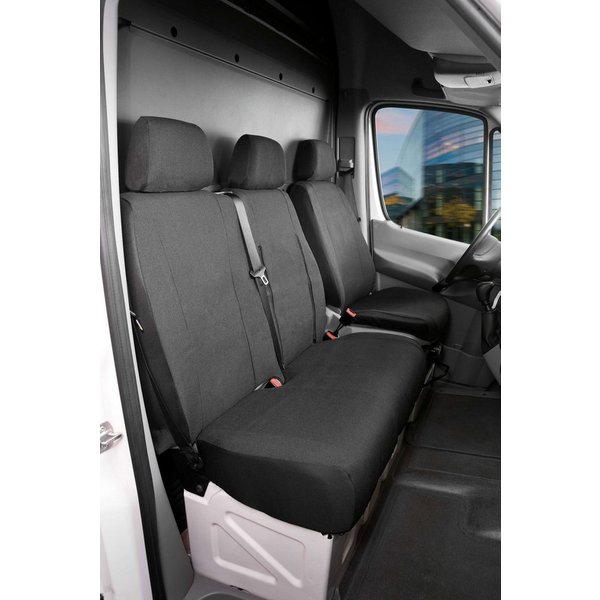 WALSER Autositzbezug Transporter Mercedes Sprinter, 1 Einzelsitzbezug vorne mit Ausnehmung Armlehne, 1 Doppelbankbezug vorne, 3 Kopfstützenbezüge, 7-tlg.