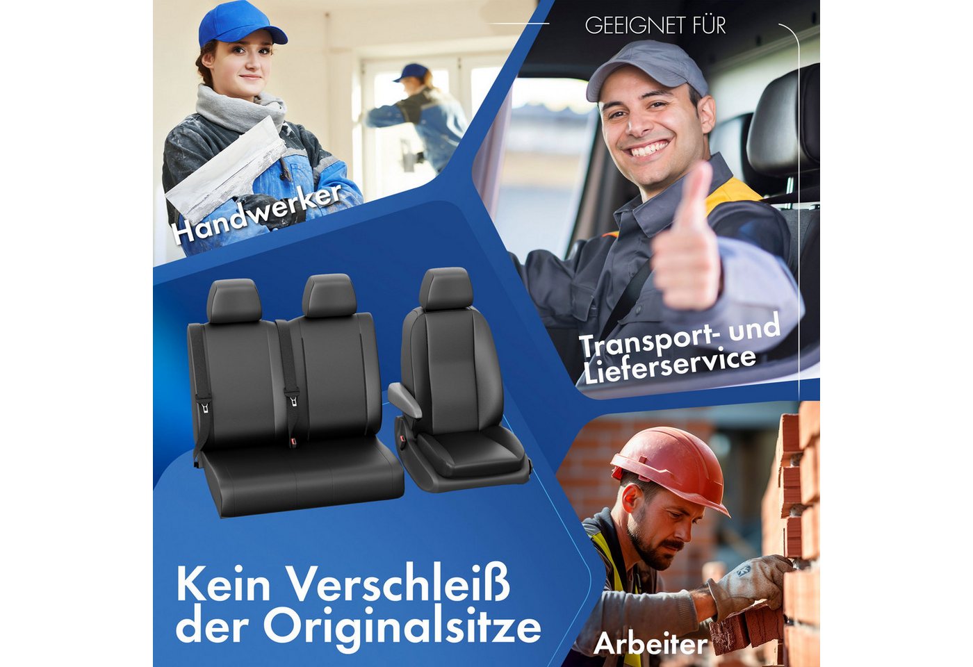 WALSER Autositzbezug Transporter Opel Vivaro Passfo, 1 Einzelsitzbezug, 1 Doppelbankbezug, 3 Kopfstützenbezüge, 7-tlg. – Bild 3 von 5