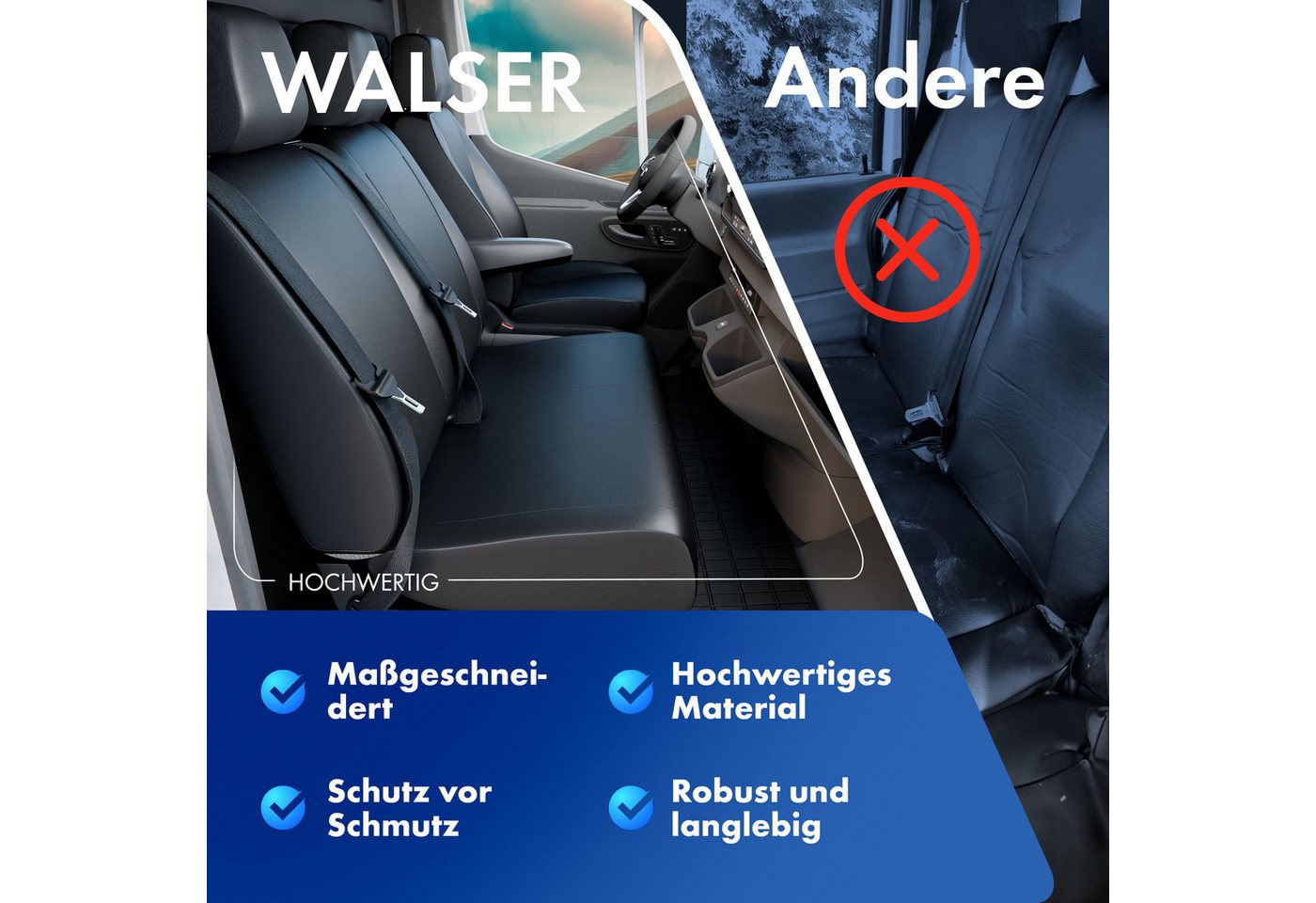 WALSER Autositzbezug Transporter Opel Vivaro Passfo, 1 Einzelsitzbezug, 1 Doppelbankbezug, 3 Kopfstützenbezüge, 7-tlg. – Bild 5 von 5