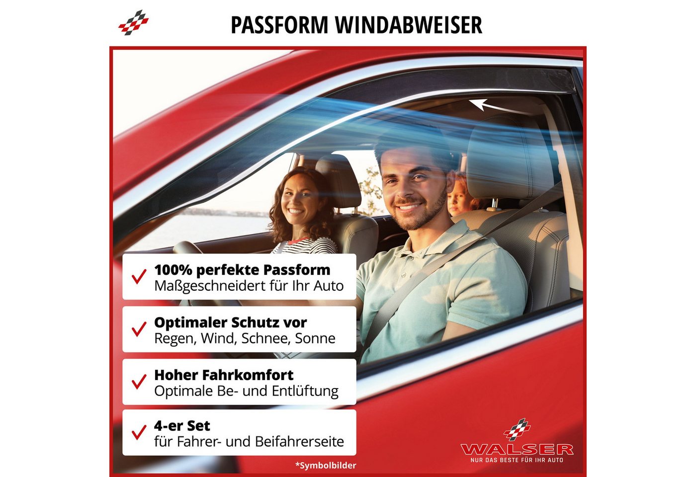 WALSER Autosonnenschutz Passform Windabweiser, (12-St., 4 Windabweiser vorne und hinten, 8 Befestigungsklammern) – Bild 2 von 5