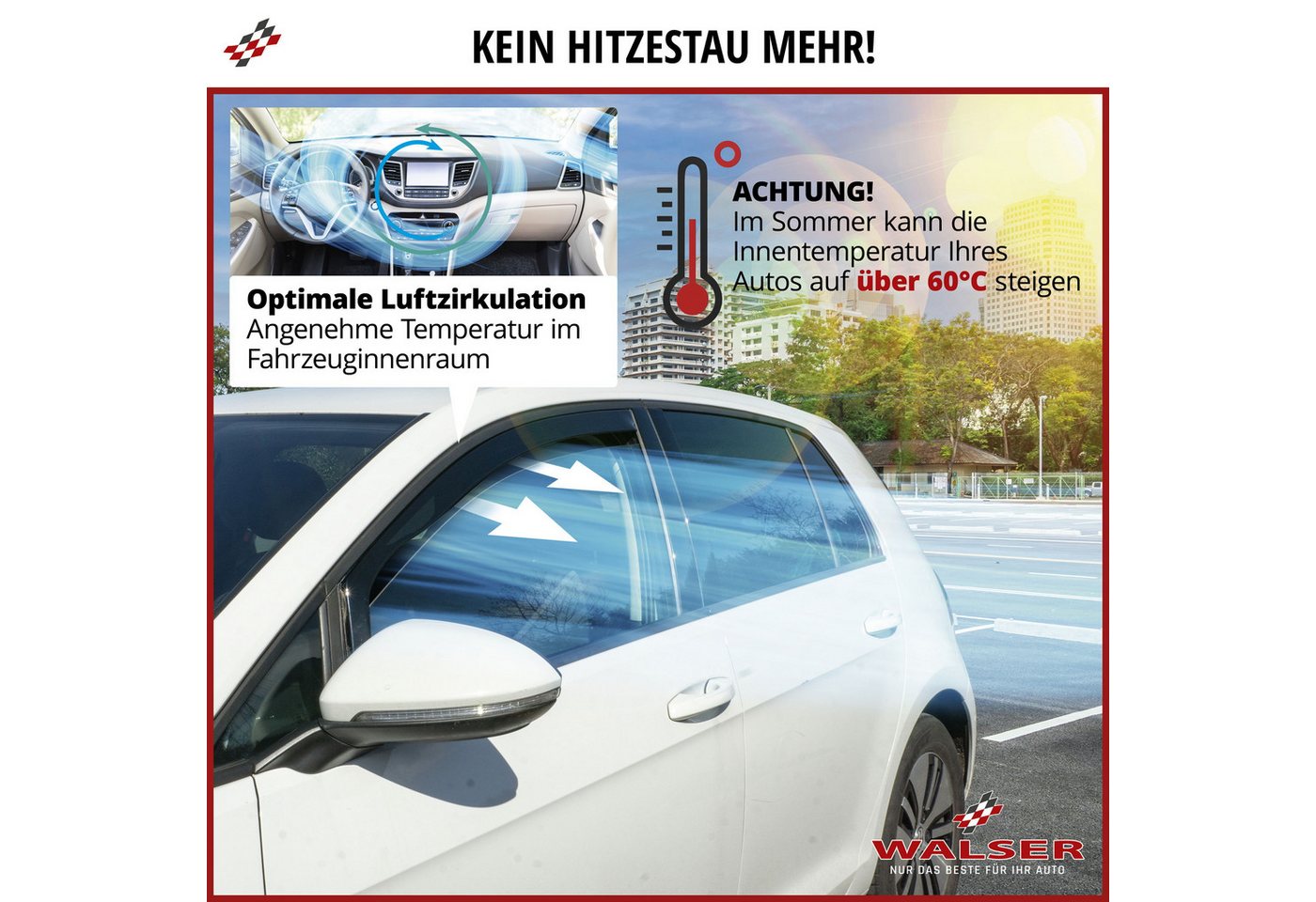 WALSER Autosonnenschutz Passform Windabweiser, (12-St., 4 Windabweiser vorne und hinten, 8 Befestigungsklammern) – Bild 3 von 5