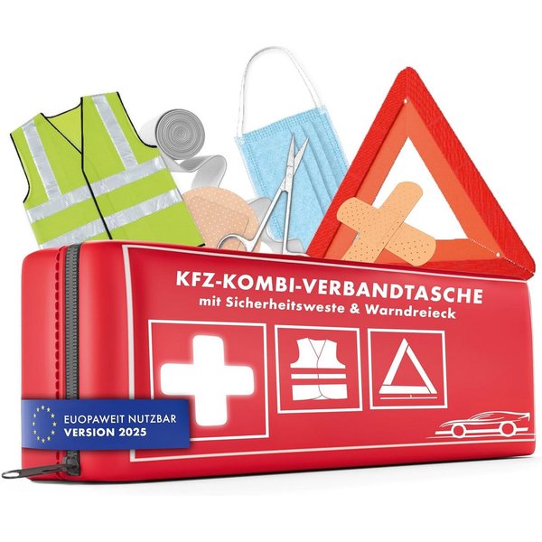 WALSER Erste-Hilfe-Set Auto Erste Hilfe Set mit Pannendreieck & Warnweste KFZ Verbandstasche