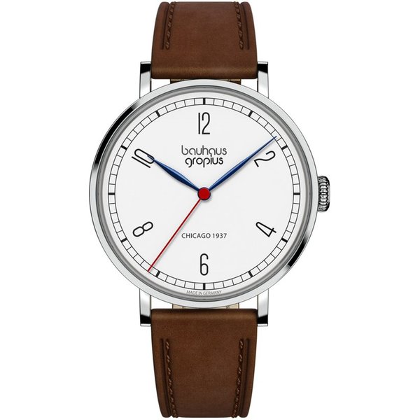 Walter Gropius Quarzuhr Made in Germany, Saphirglas, New Bauhaus Chicago 1937 - WGN 002-02 WGN 002-02, Designeruhr, Lederarmband mit Easy-Release System, Edelst