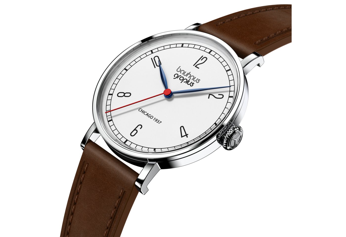 Walter Gropius Quarzuhr Made in Germany, Saphirglas, New Bauhaus Chicago 1937 - WGN 002-02 WGN 002-02, Designeruhr, Lederarmband mit Easy-Release System, Edelst – Bild 2 von 3
