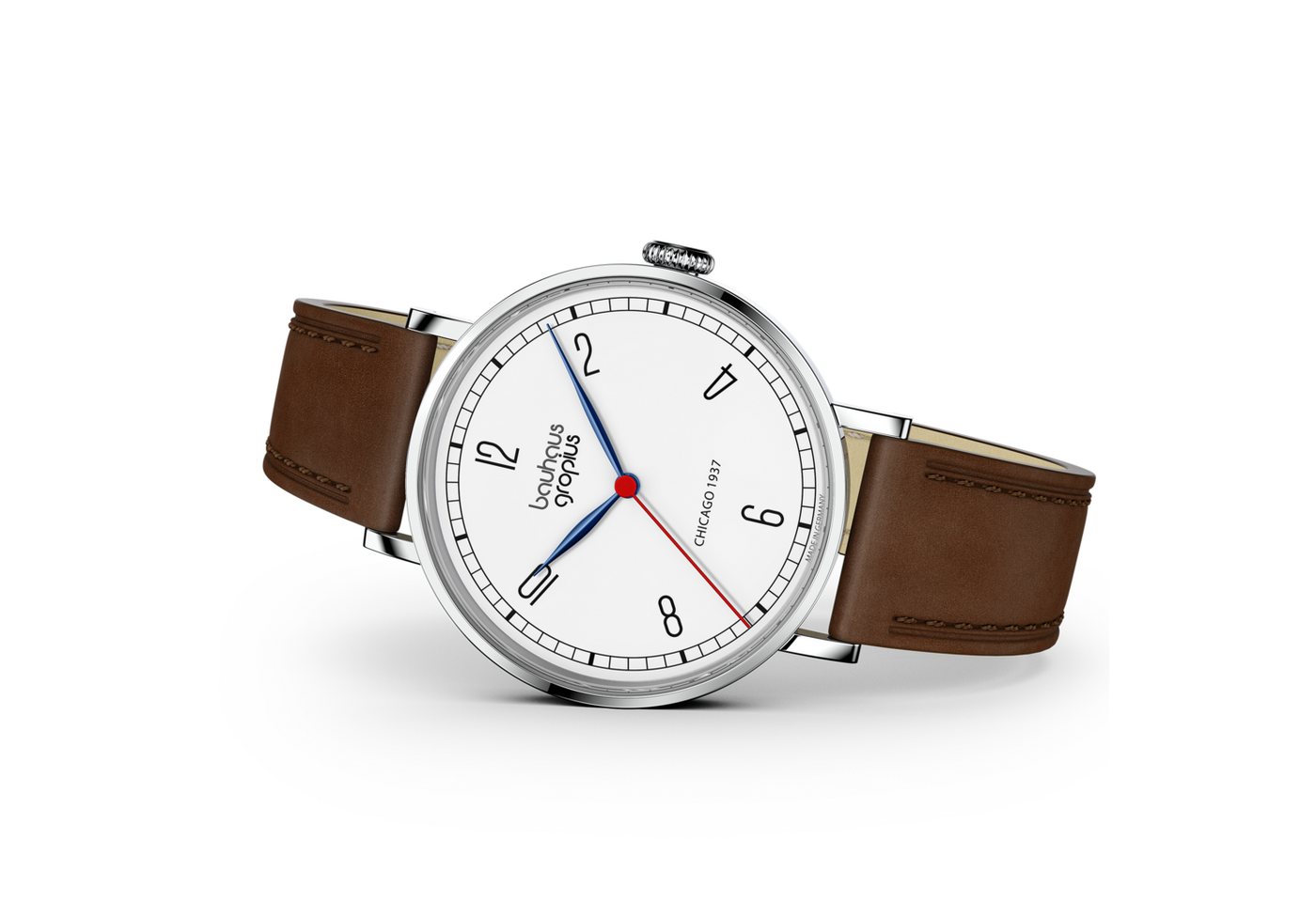 Walter Gropius Quarzuhr Made in Germany, Saphirglas, New Bauhaus Chicago 1937 - WGN 002-02 WGN 002-02, Designeruhr, Lederarmband mit Easy-Release System, Edelst – Bild 3 von 3