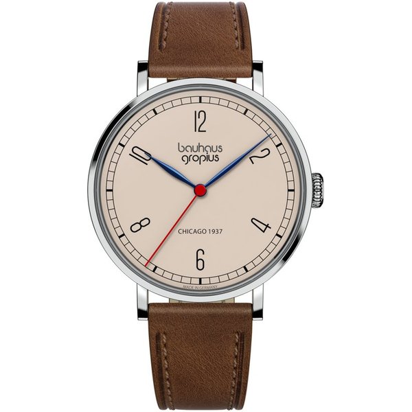 Walter Gropius Quarzuhr Made in Germany, Saphirglas, New Bauhaus Chicago 1937 - WGN 002-01 WGN 002-01, Designeruhr, Lederarmband mit Easy-Release System, Edelst