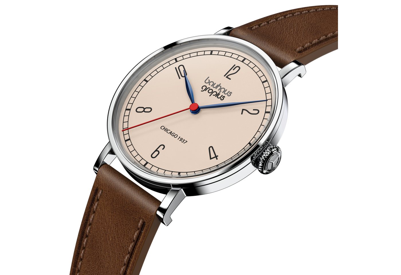 Walter Gropius Quarzuhr Made in Germany, Saphirglas, New Bauhaus Chicago 1937 - WGN 002-01 WGN 002-01, Designeruhr, Lederarmband mit Easy-Release System, Edelst – Bild 2 von 3