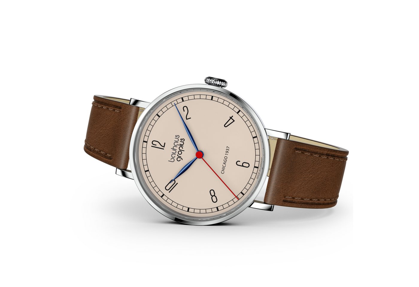 Walter Gropius Quarzuhr Made in Germany, Saphirglas, New Bauhaus Chicago 1937 - WGN 002-01 WGN 002-01, Designeruhr, Lederarmband mit Easy-Release System, Edelst – Bild 3 von 3