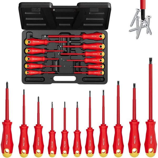 Walter Stahl Germany control Schraubendreher 11-teilig Isoliertes Elektriker-Schraubendrehersatz, (Set, 11 St., 11-teiliges lsolierte Schraubendreher set), ruts