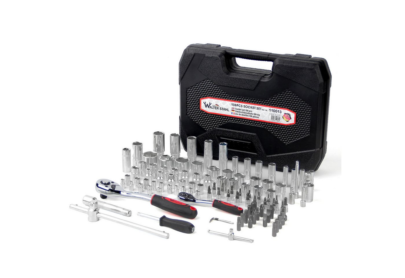 Walter Stahl Germany control Steckschlüssel Steckschlüsselsatz 108 tlg-599 tlg Ratschenkasten 1/4"+1/2"+3/8" (Packung, 108 St., 108/172/215/409/599-tlg), Mit Ra – Bild 2 von 5