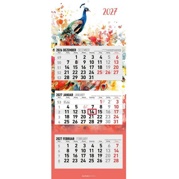 Wandkalender 3-Monatskalender Design 2027