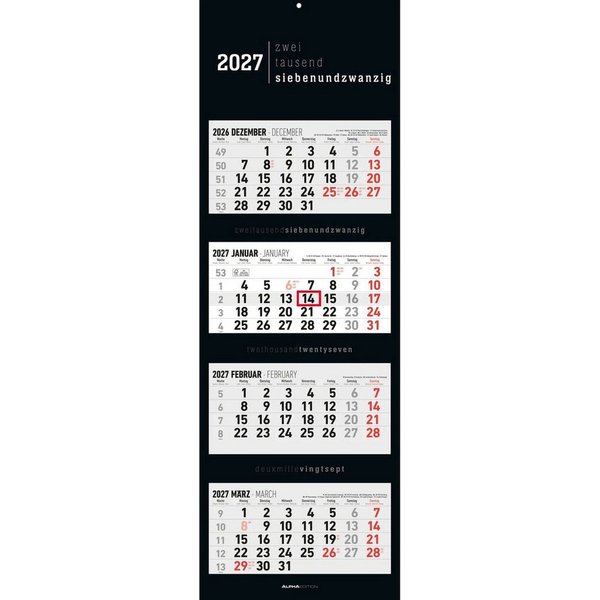 Wandkalender 4-Monatskalender Black 2027