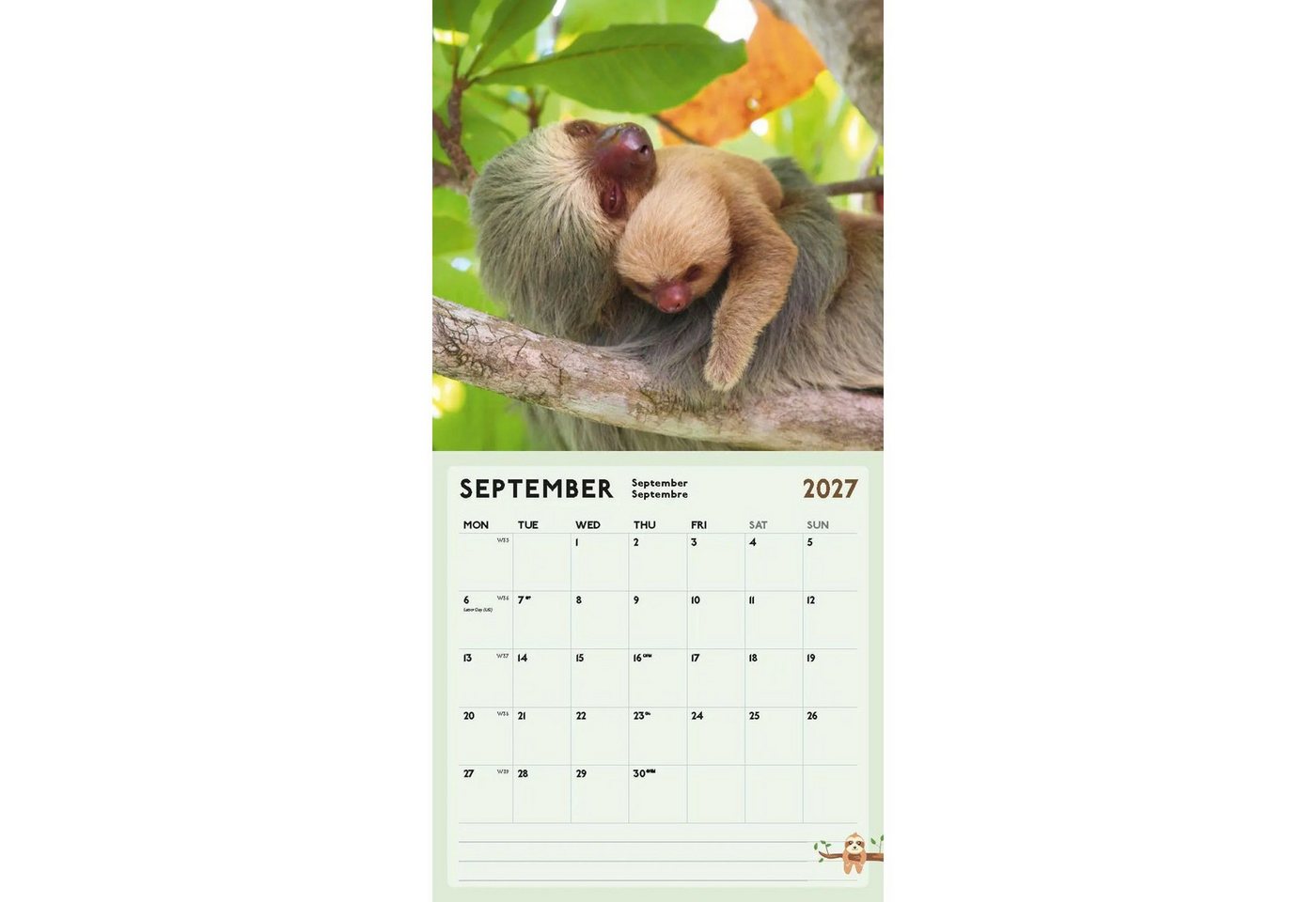 Wandkalender Faultier Kalender 2027 – Bild 4 von 5