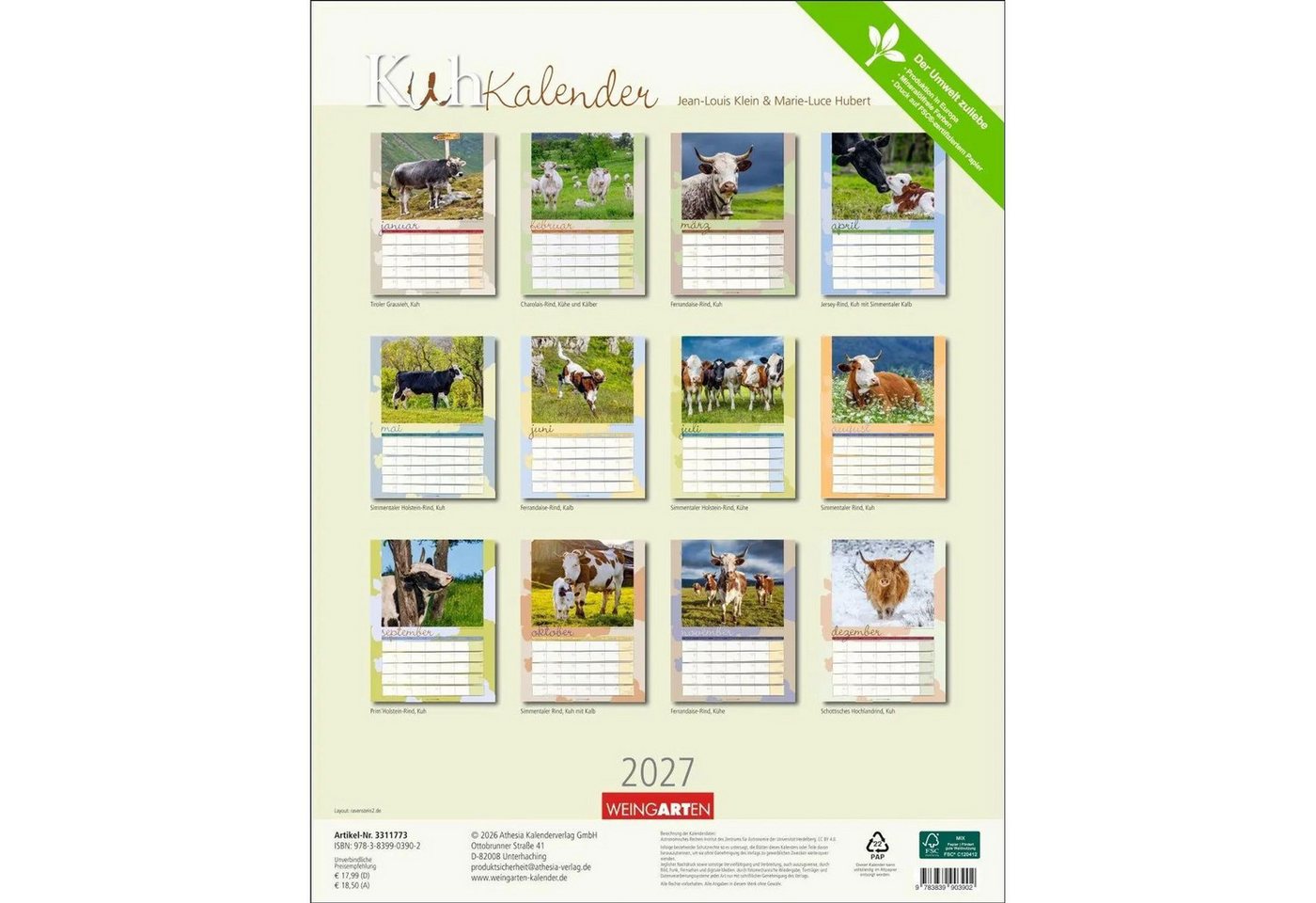 Wandkalender Kuh Kalender 2027 – Bild 2 von 5