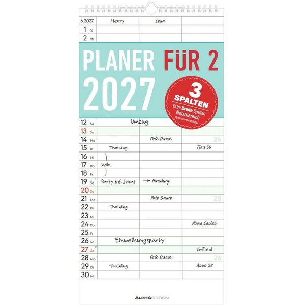 Wandkalender Planer für zwei 2027