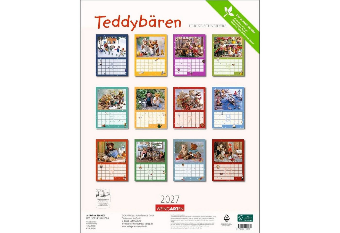 Wandkalender Teddybären Kalender 2027 – Bild 2 von 5