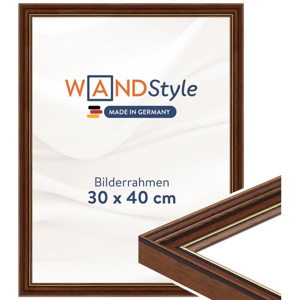 WANDStyle Bilderrahmen H182, Brauner Bilderrahmen 30x40 Holz, Vintage Bilderrahmen Braun 30x40 cm