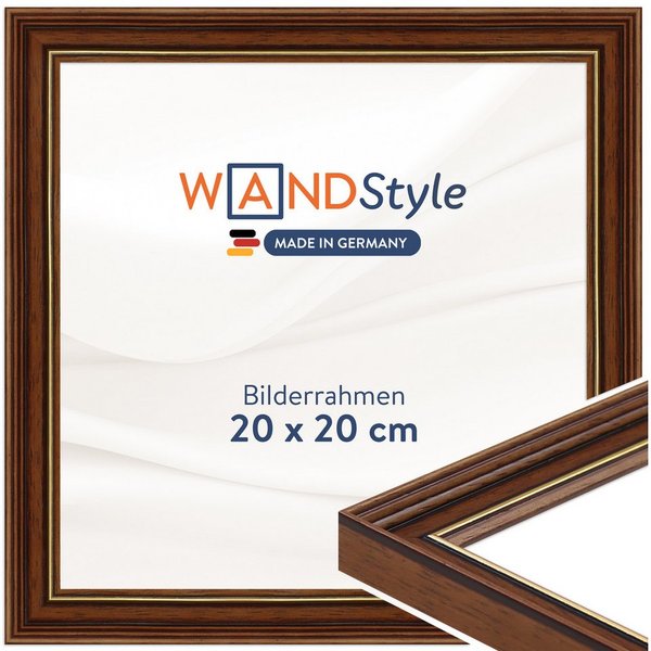 WANDStyle Bilderrahmen H182, Brauner Bilderrahmen 20x20 Holz, Vintage Bilderrahmen Braun 20x20 cm